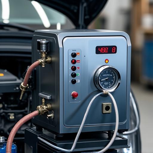 Gerät zur Wartung der Klimaanlage, angeschlossen an ein Fahrzeug.