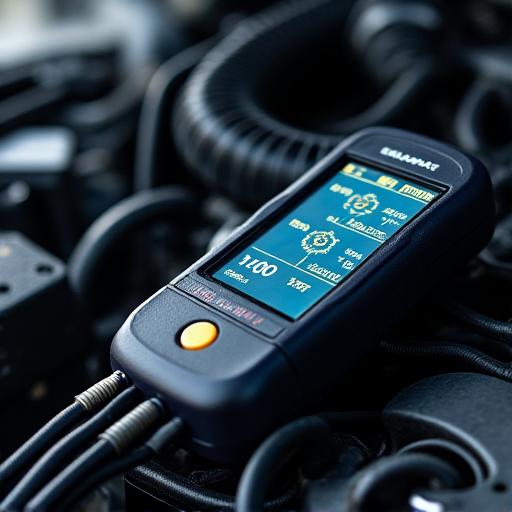 Nahaufnahme eines Diagnosegeräts am Motorblock.